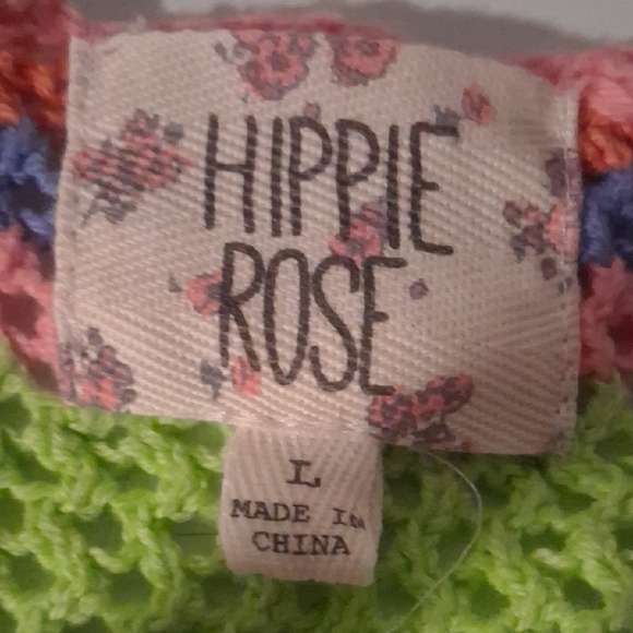 Hippie Rose Crochet Mesh Striped Sweater L | Y2K Boho Knit Pullover - Picture 6 of 8